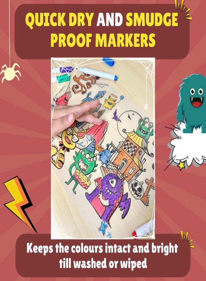 PepPlay Doodle Placemats - Superheroes and Monsters, 2 Coloring mats & 6 Quick Dry Smudge-Free Markers, Travelling Toys, No Mess Art Kit, Color and Wipe, Gifts for 3-7 Years - Image 4